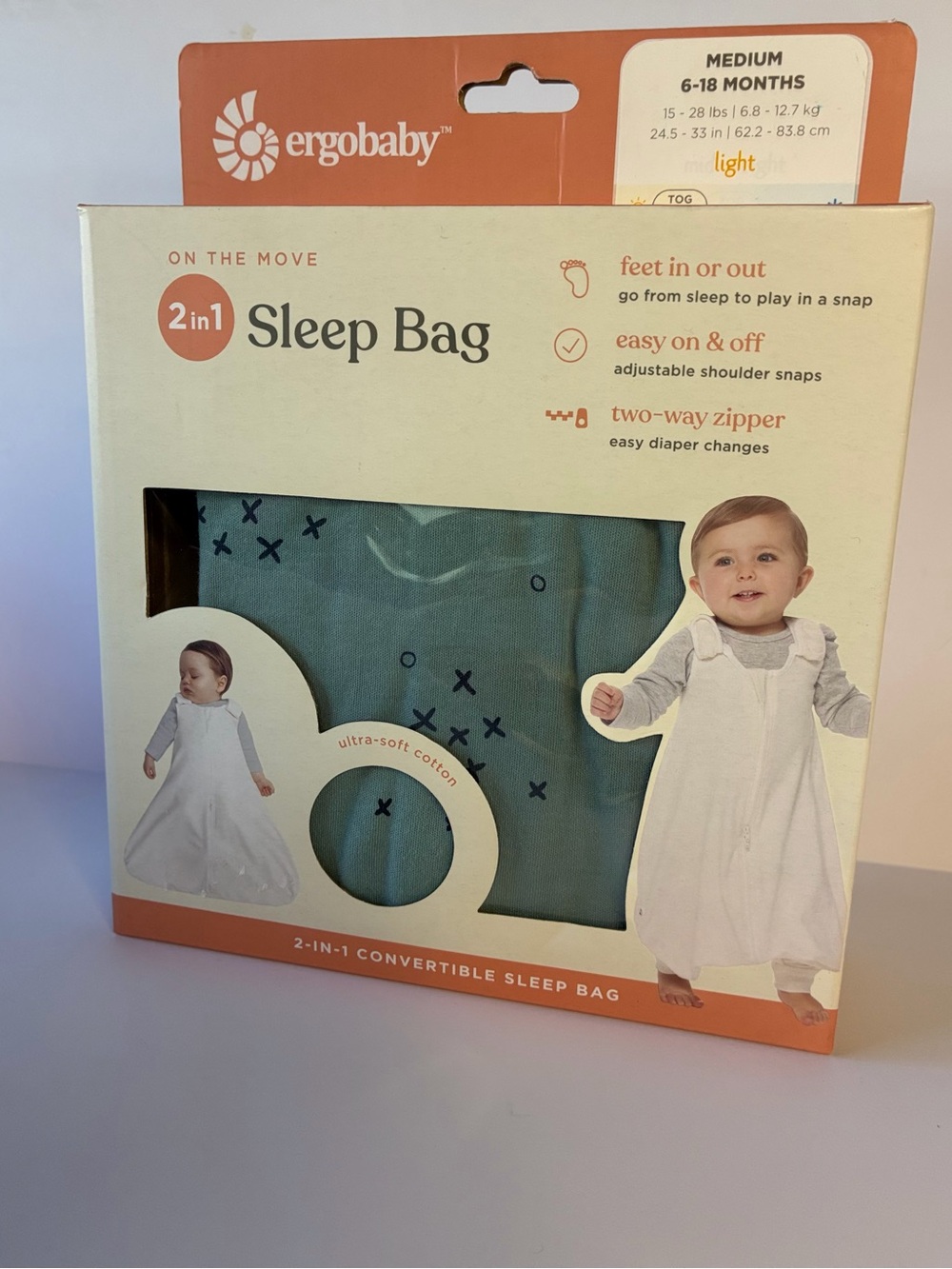 Ergobaby 2-in-1 Sleep Bag in Teal with Navy Cross Pattern